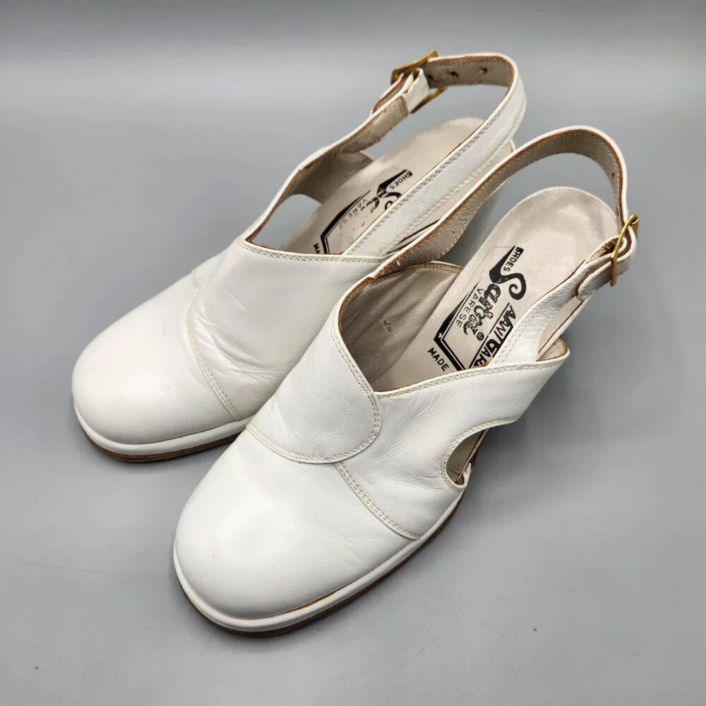 Vintage Closed Toe Heels White Italy  Size 6 - Picture 2 of 12